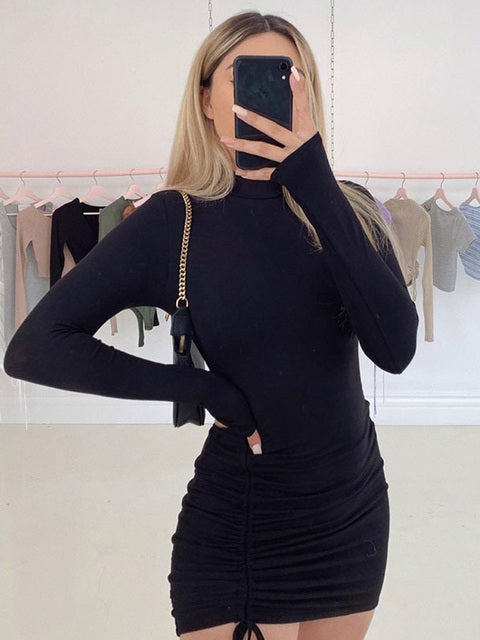Turtleneck Ruched Bodycon Mini Dress for Women
