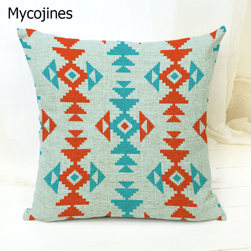 Geometric Pattern Pillowcase with Triangles and Letters