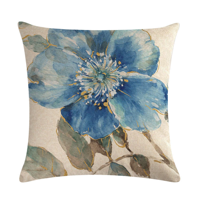 Blue Style Oil Painting Bird and Flower Pillow Custom
