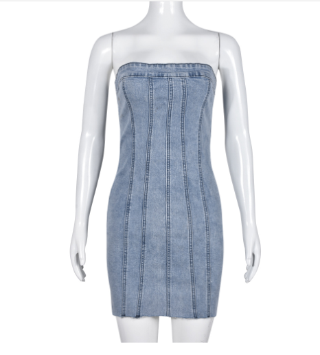 Chic Backless Denim Tube Dress