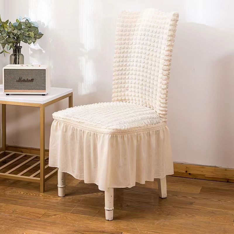 Bubble Grid Stretch High-End Chair Cover with Skirt