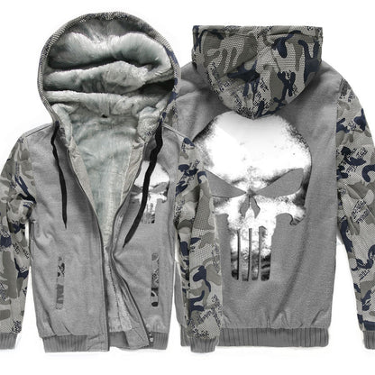 Fleece-Lined Camo Hoodie with Skull Print