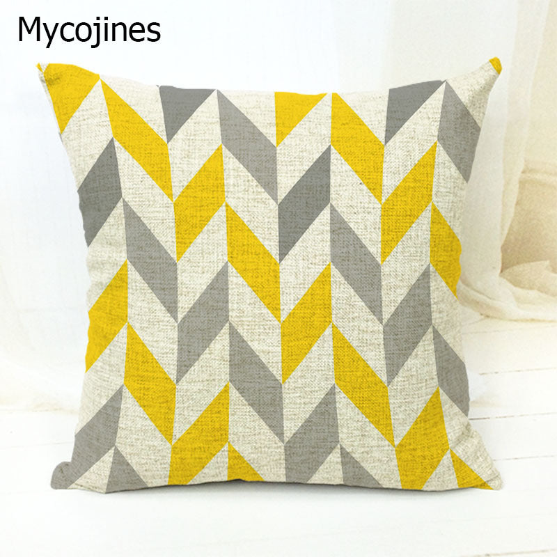 Geometric Pattern Pillowcase with Triangles and Letters