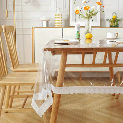 Transparent PVC Lace Tablecloth, Oil-Proof and Heat-Resistant