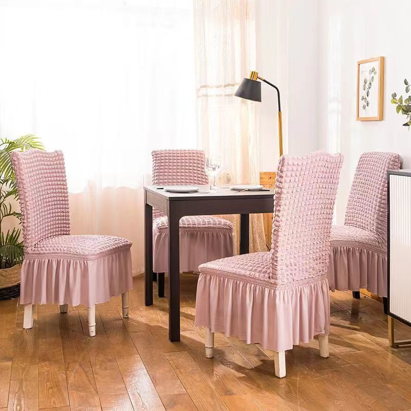 Bubble Grid Stretch High-End Chair Cover with Skirt