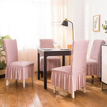 Bubble Grid Stretch High-End Chair Cover with Skirt