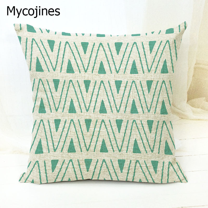 Geometric Pattern Pillowcase with Triangles and Letters
