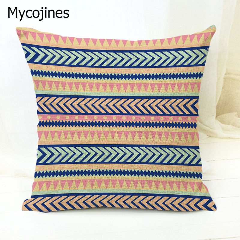 Geometric Pattern Pillowcase with Triangles and Letters