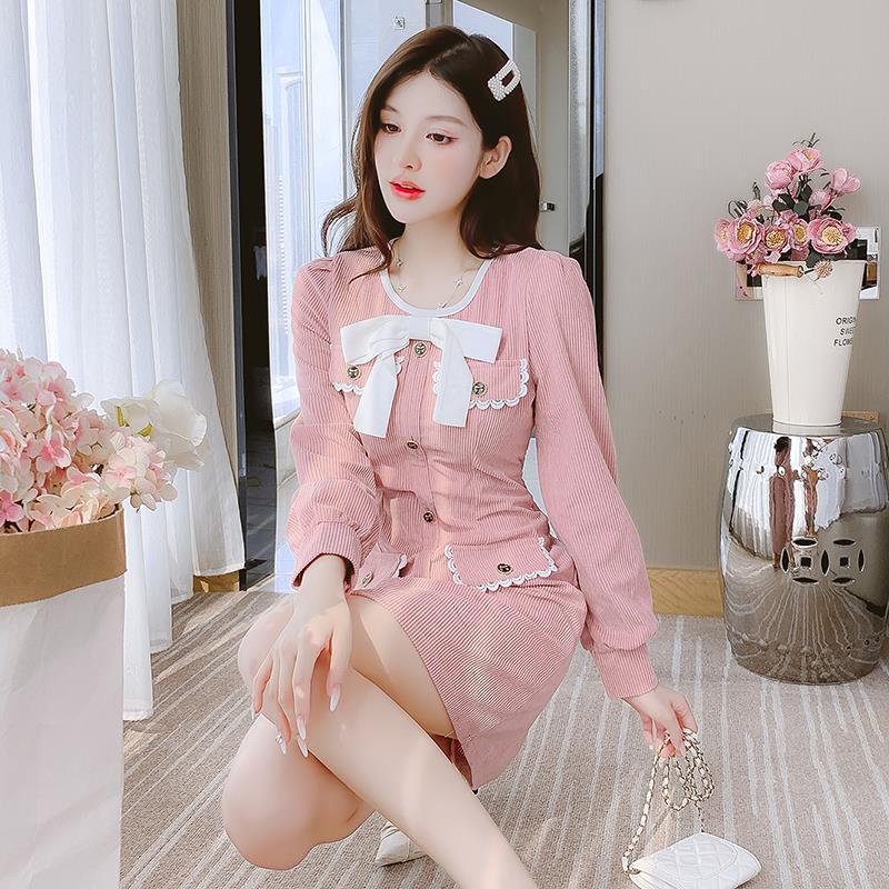 French Retro Slim Corduroy A-line Dress