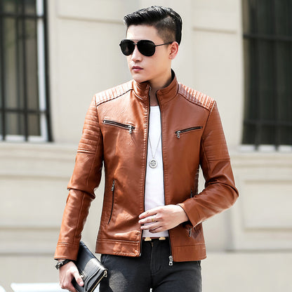 Leather Motorcycle Jacket for Spring and Autumn
