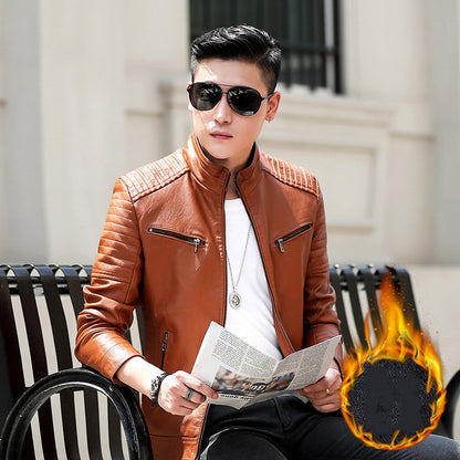 Leather Motorcycle Jacket for Spring and Autumn