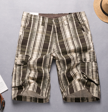 Men's Casual Plaid Cargo Shorts with Pockets