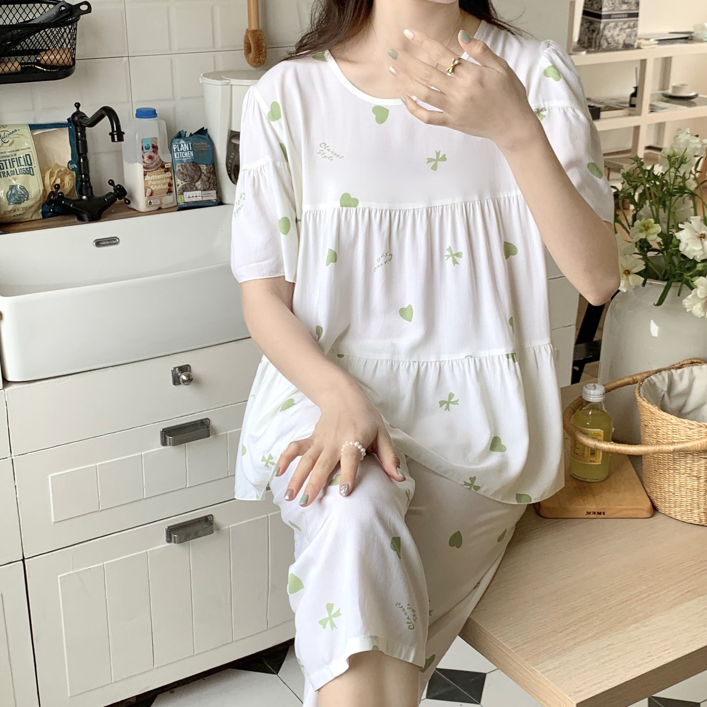 Women's Cotton Pajamas Set - Short Sleeve