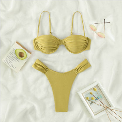 Miyouj Solid Color Push Up Bikini Set for Women (One Set)