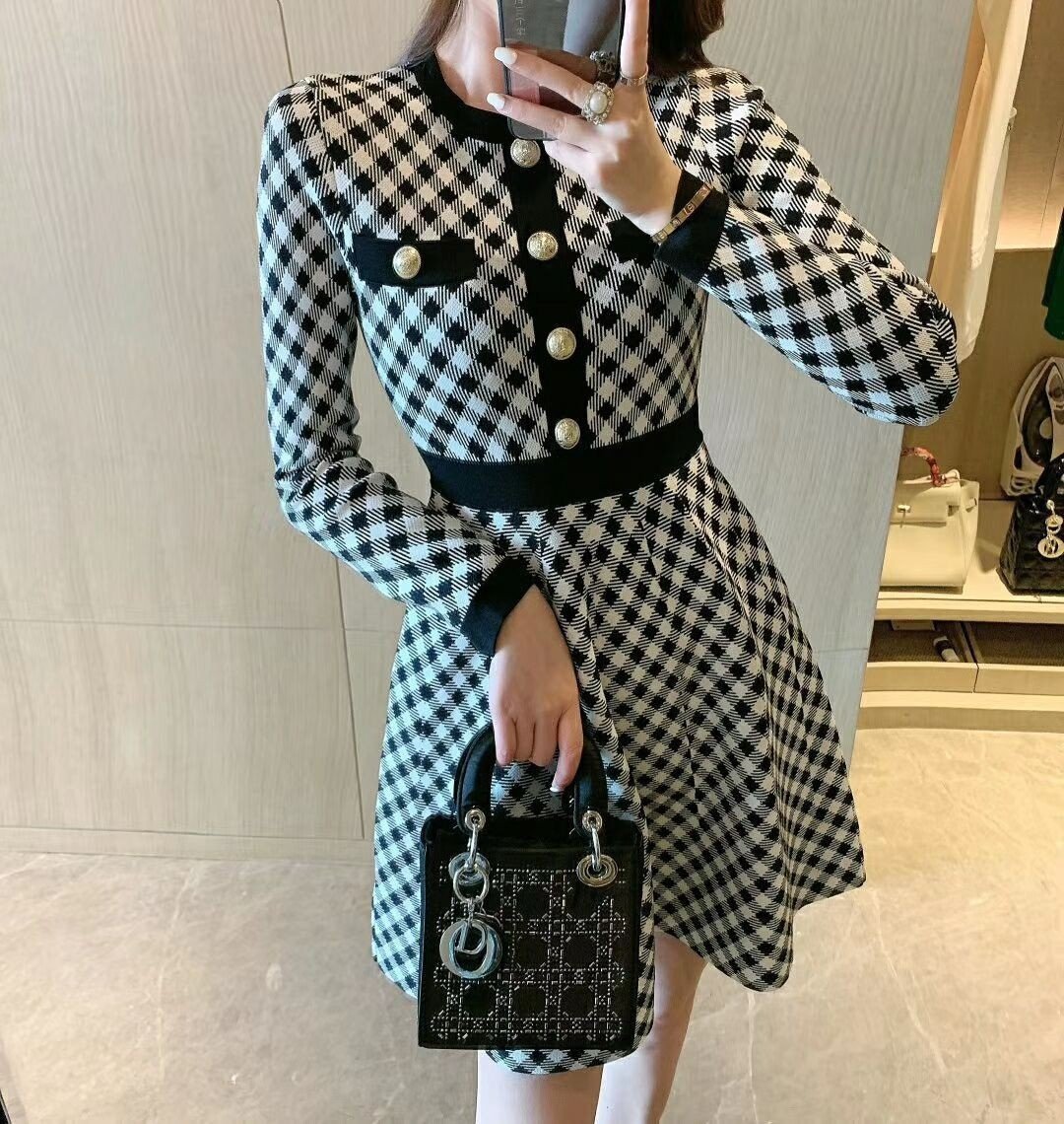 Knitted Dress with Thousand Bird Pattern for Girls