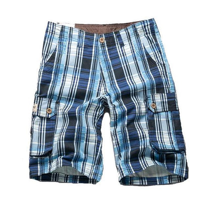 Men's Casual Plaid Cargo Shorts with Pockets