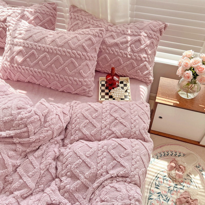 Thickened Warm Milk Fiber Four-Piece Bed Set