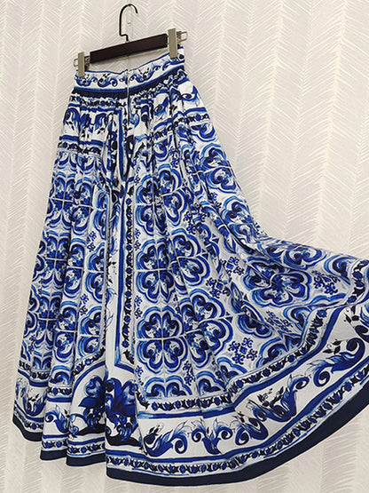 Cotton Sicily Bohemian Print Long Skirt for Women