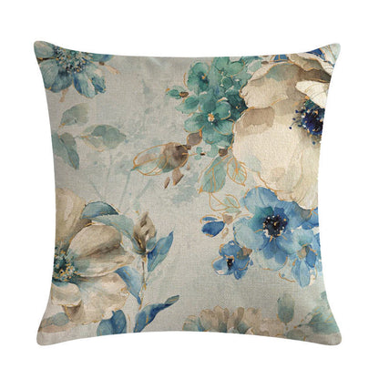 Blue Style Oil Painting Bird and Flower Pillow Custom
