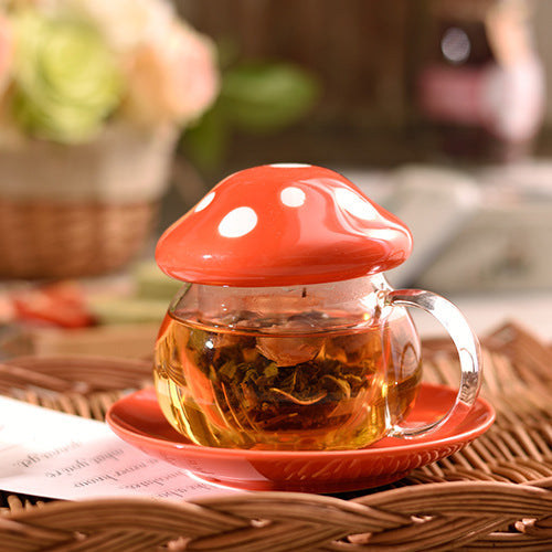 Cute Mushroom Ceramic Tea Infuser Cup with Glass