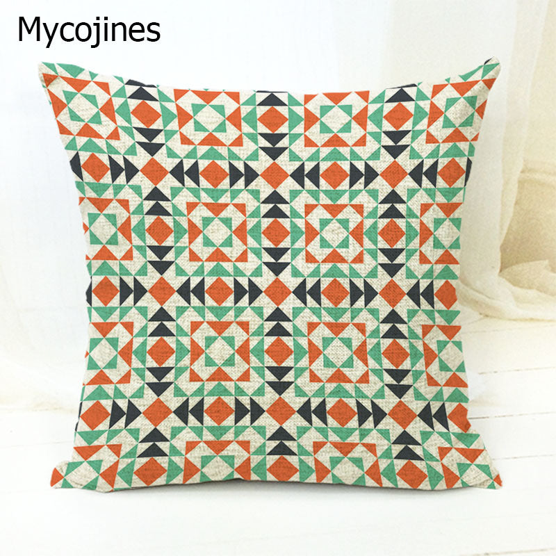 Geometric Pattern Pillowcase with Triangles and Letters