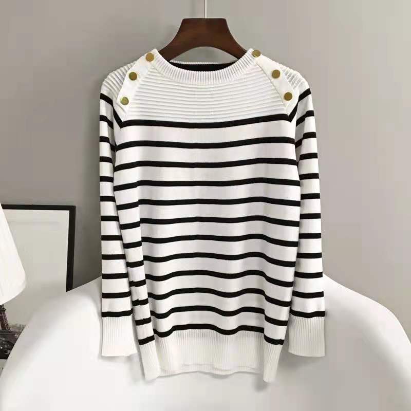 Women's Chic Striped Spandex Autumn Casual Sweater