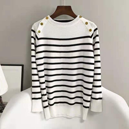 Women's Chic Striped Spandex Autumn Casual Sweater