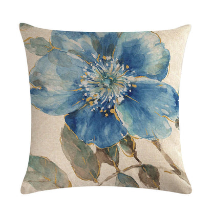 Blue Style Oil Painting Bird and Flower Pillow Custom