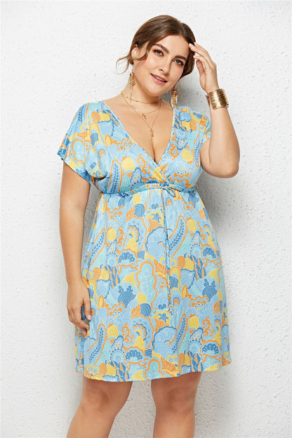 Deep V-Neck Dress with Elastic Waist