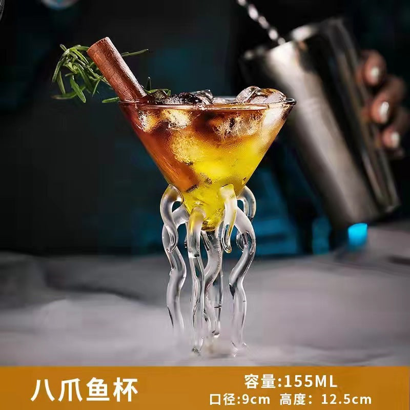 Creative Shark High Wine Glass with Octopus Design