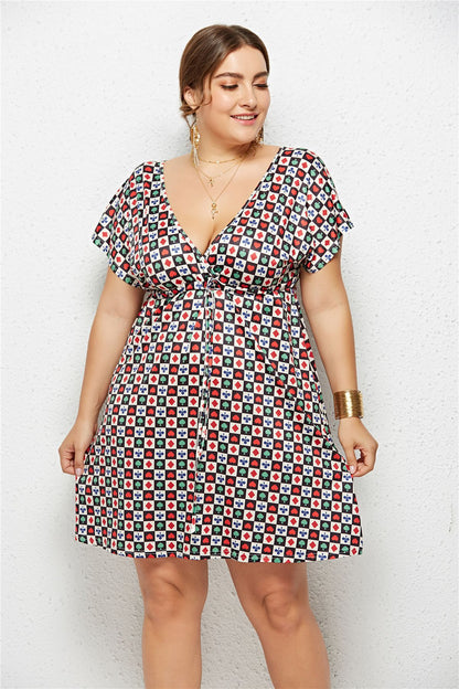 Deep V-Neck Dress with Elastic Waist
