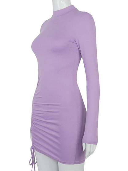 Turtleneck Ruched Bodycon Mini Dress for Women