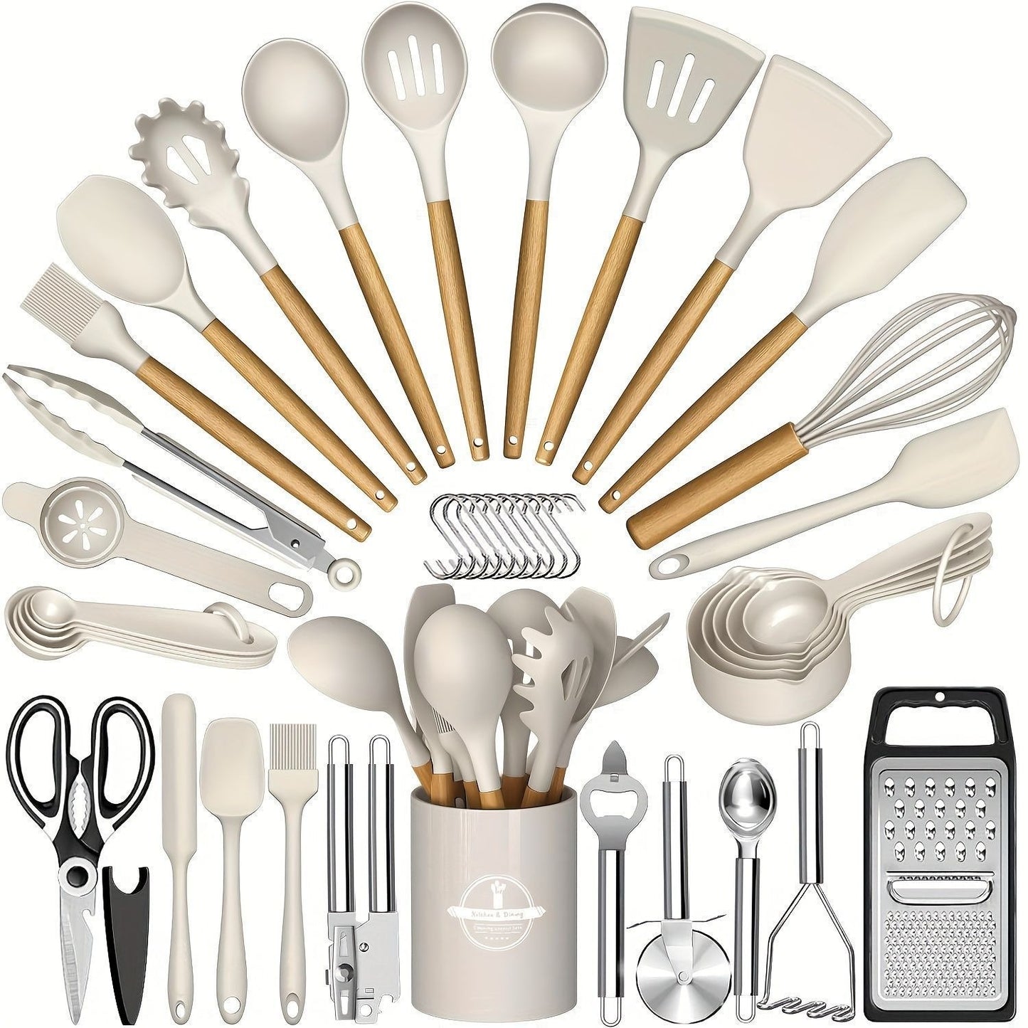 Wooden-Handle Silicone Kitchen Tool Set