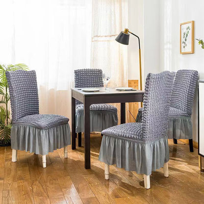 Bubble Grid Stretch High-End Chair Cover with Skirt
