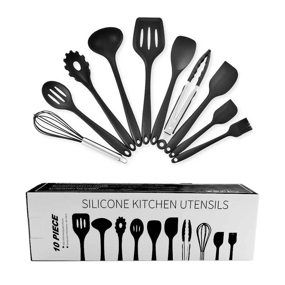 10-Piece Silicone Kitchen Utensil Set with Storage Bucket