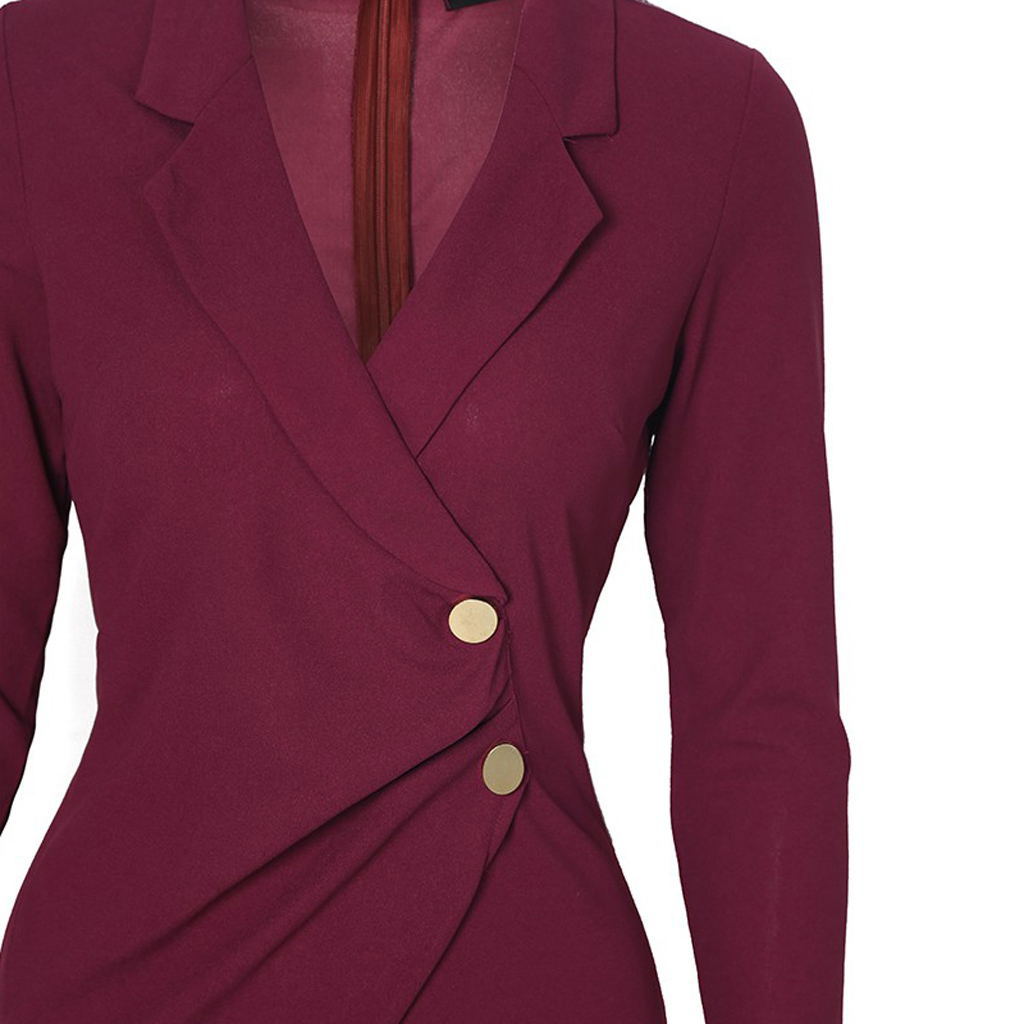 Buttoned Long Sleeve Bodycon Dress for Work