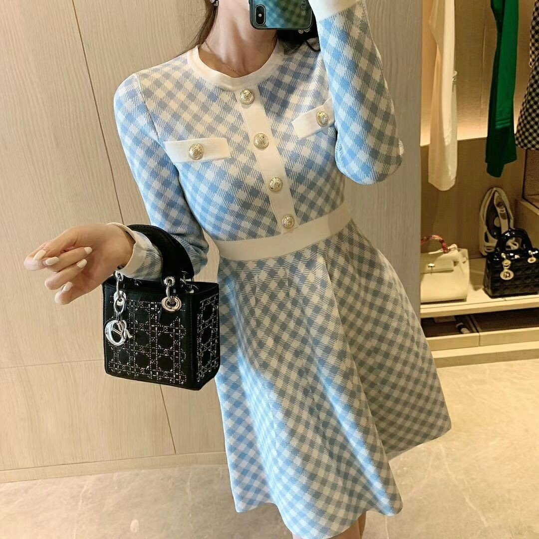 Knitted Dress with Thousand Bird Pattern for Girls