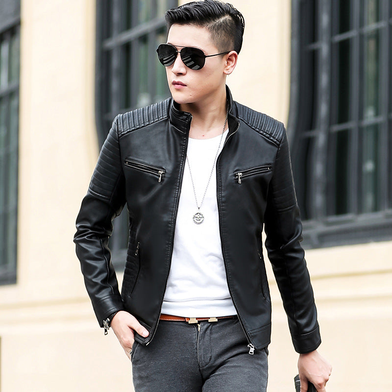 Leather Motorcycle Jacket for Spring and Autumn