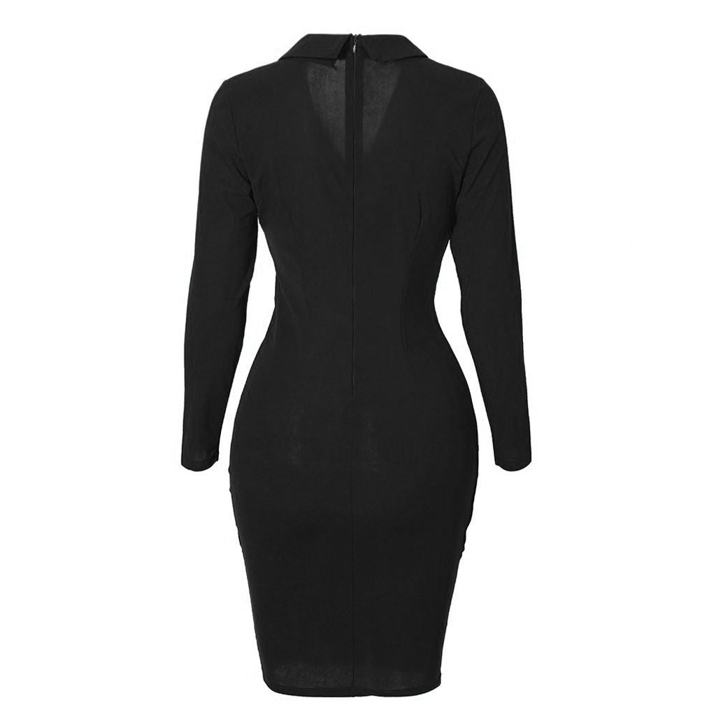 Buttoned Long Sleeve Bodycon Dress for Work