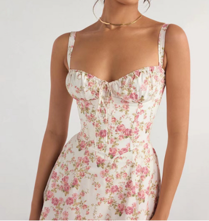 Chic Floral Maxi Dress - Waist Defined