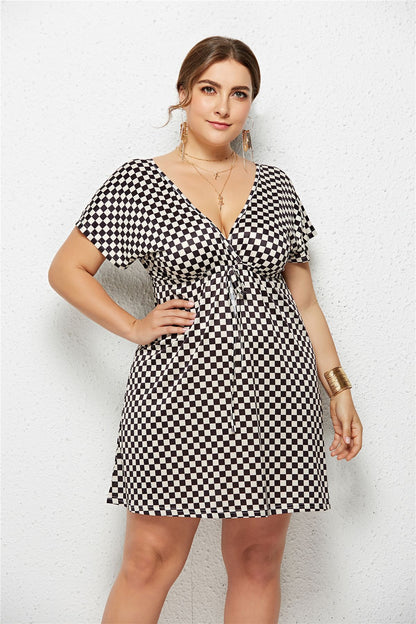 Deep V-Neck Dress with Elastic Waist