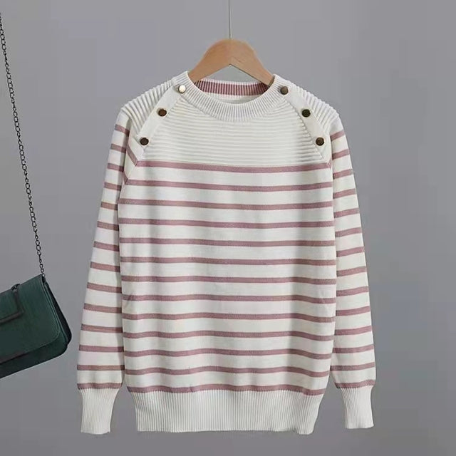 Women's Chic Striped Spandex Autumn Casual Sweater