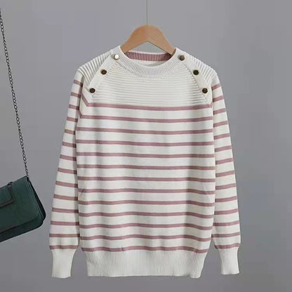 Women's Chic Striped Spandex Autumn Casual Sweater