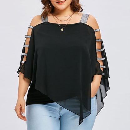 Plus Size Sexy Fashion Cutout Overlay Blouse for Women