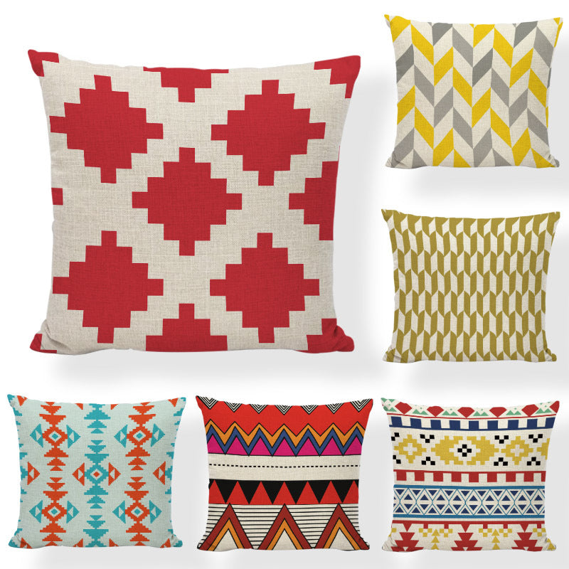 Geometric Pattern Pillowcase with Triangles and Letters
