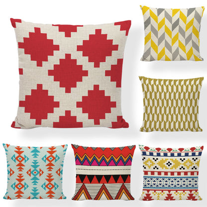 Geometric Pattern Pillowcase with Triangles and Letters