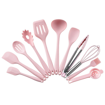 10-Piece Silicone Kitchen Utensil Set with Storage Bucket