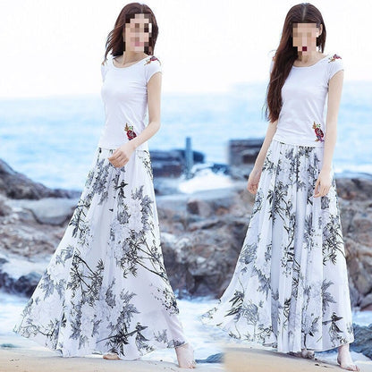 Bohemian Chiffon Long Skirt for Summer Beach Vacation