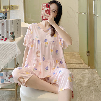 Women's Cotton Pajamas Set - Short Sleeve