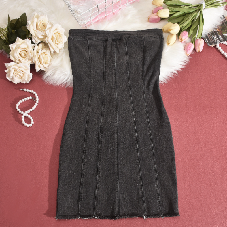 Chic Backless Denim Tube Dress